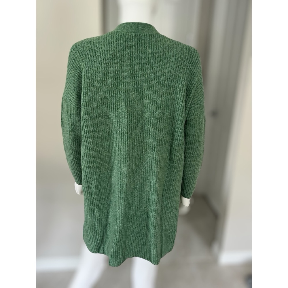 TRES CHIC Gorgeous green ribbed open front part wool cardigan S M L - Picture 8 of 9